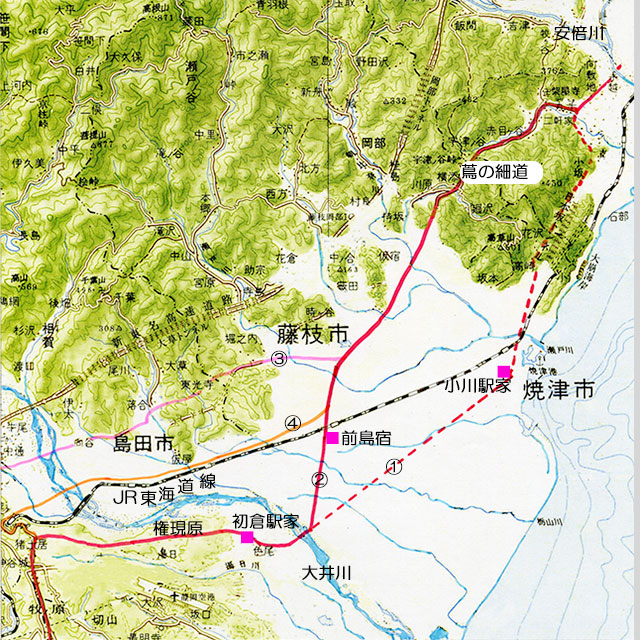 駿河国における東海道、大井川の渡河コースは三度変わった