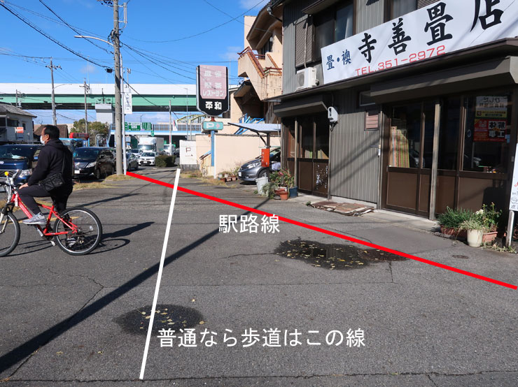 畳店前の駅路痕跡