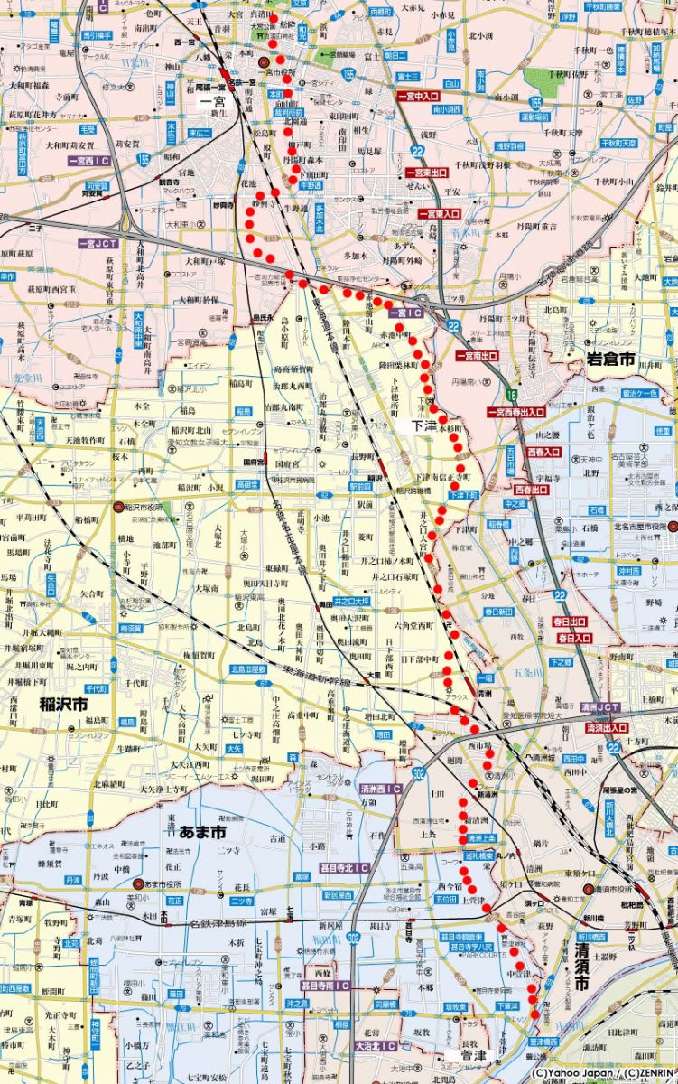 現代地図上の鎌倉街道