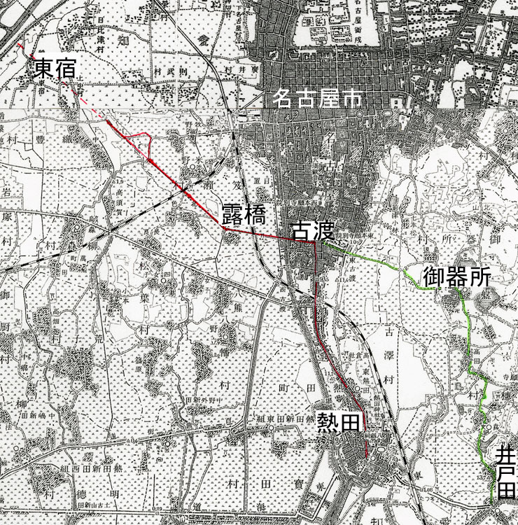 明治22年地形図に残る名古屋市内の駅路